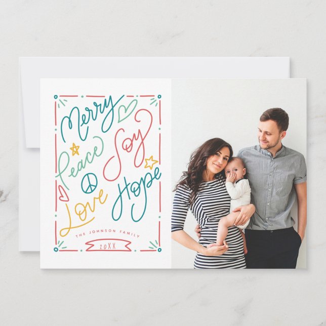 Cartes Pour Fêtes Annuelles Joyeux Paix Joie Amour Espoir Handled Vacances bri (Devant)