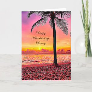Cartes Pour Fêtes Annuelles Joyeux Palmier Anniversaire à Sunset Ocean Breeze