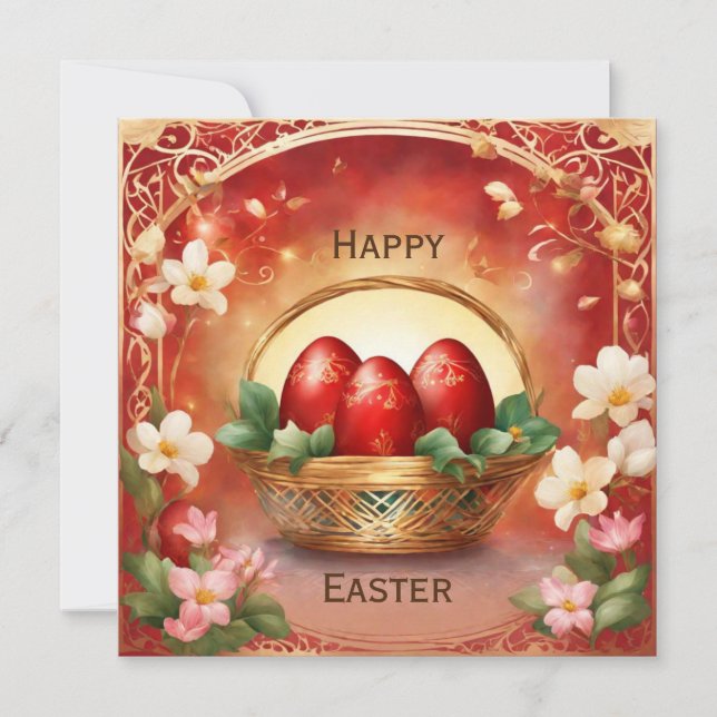 Cartes Pour Fêtes Annuelles Joyeux panier de Pâques avec oeufs (Devant)