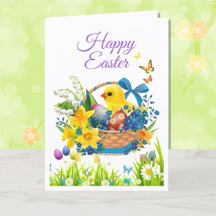 Cartes Pour Fêtes Annuelles Joyeux Panier de poussin lapin de Pâques Personnal