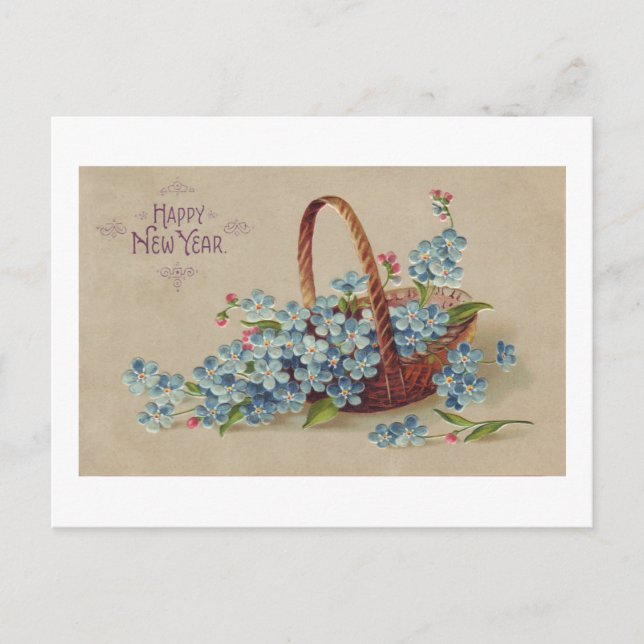 Cartes Pour Fêtes Annuelles Joyeux panier du Nouvel An avec fleurs (Devant)