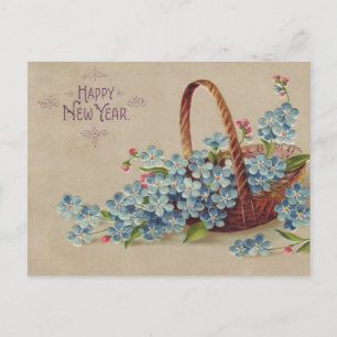 Cartes Pour Fêtes Annuelles Joyeux panier du Nouvel An avec fleurs