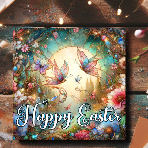 Cartes Pour Fêtes Annuelles Joyeux papillons en verre de Pâques Art Nouveau