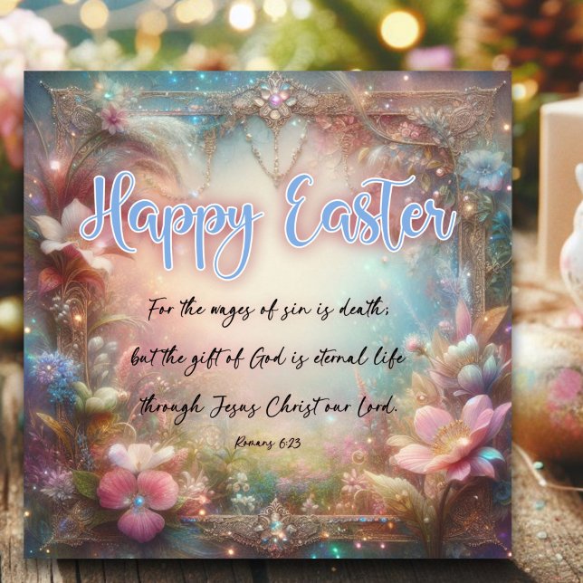 Cartes Pour Fêtes Annuelles Joyeux Pâques Bible Verse Pastel Fleurs Christian (Créateur téléchargé)