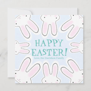 Cartes Pour Fêtes Annuelles Joyeux Pâques bleu pâle mignon lapins péeking drôl