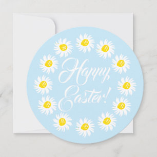 Cartes Pour Fêtes Annuelles Joyeux Pâques bleu pâle script mignonnes marguerit