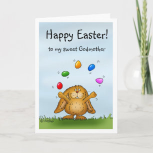 Cartes Pour Fêtes Annuelles Joyeux Pâques doux Godmère -Mignonne lapin jonglag