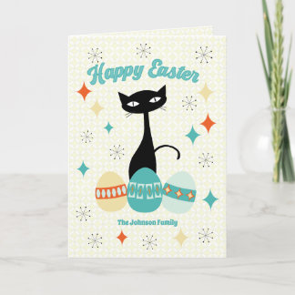 Cartes Pour Fêtes Annuelles Joyeux Pâques, Époque Atomique, Chat Moderne Du Mi