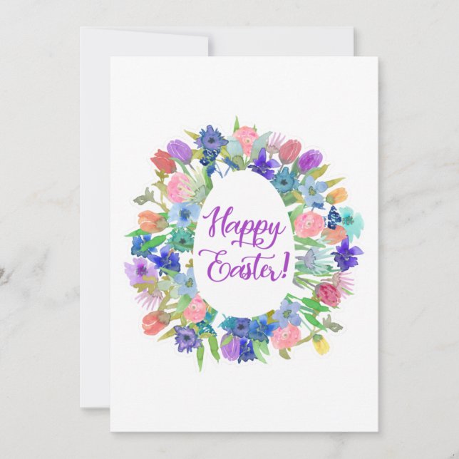 Cartes Pour Fêtes Annuelles Joyeux Pâques ! Fleurs d'aquarelle Forme de l'oeuf (Devant)