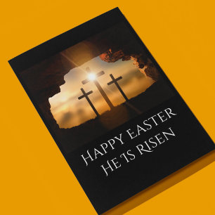 Cartes Pour Fêtes Annuelles Joyeux Pâques Il est ressuscité Trois Croix