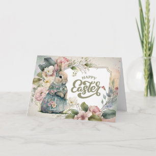 Cartes Pour Fêtes Annuelles Joyeux Pâques. Joli lapin à l'ancienne