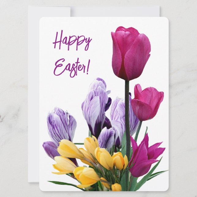 Cartes Pour Fêtes Annuelles Joyeux Pâques jolie tulipes roses amour fleuri jau (Devant)