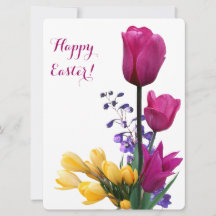 Joyeux Pâques jolie tulipes roses crocus jaune mig