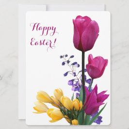 Cartes Pour Fêtes Annuelles Joyeux Pâques jolie tulipes roses crocus jaune mig
