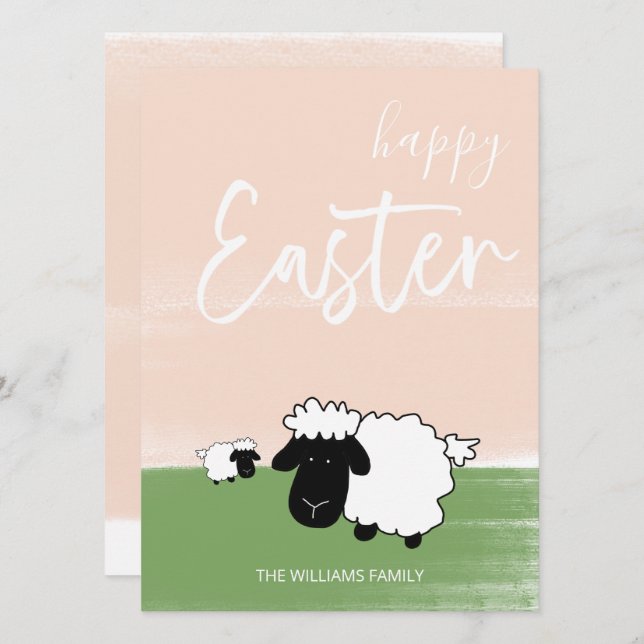 Cartes Pour Fêtes Annuelles Joyeux Pâques Joyeux Sheeps Illustration (Devant / Derrière)