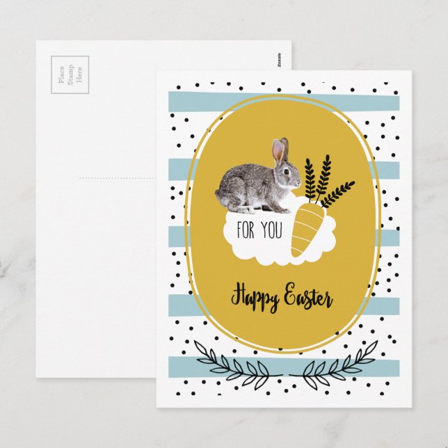 Cartes Pour Fêtes Annuelles Joyeux Pâques. Lapin de Pâques (Devant / Derrière)