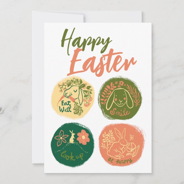 Cartes Pour Fêtes Annuelles Joyeux Pâques mignon lapin positif lapin salutatio (Devant)