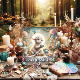 Cartes Pour Fêtes Annuelles Joyeux Pâques mignonette Fête de Thé d'Agneau chré