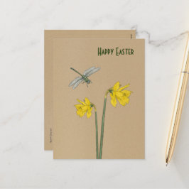 Cartes Pour Fêtes Annuelles Joyeux Pâques, narcisse, jonquille et libellule