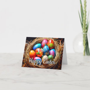 Cartes Pour Fêtes Annuelles Joyeux Pâques Panier Plein D'Oeufs