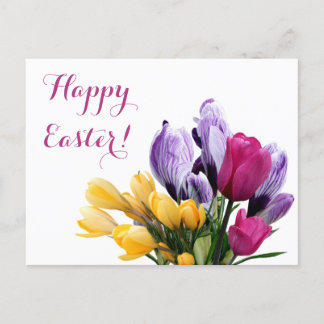 Cartes Pour Fêtes Annuelles Joyeux Pâques violet jaune crocus rose tulip migno