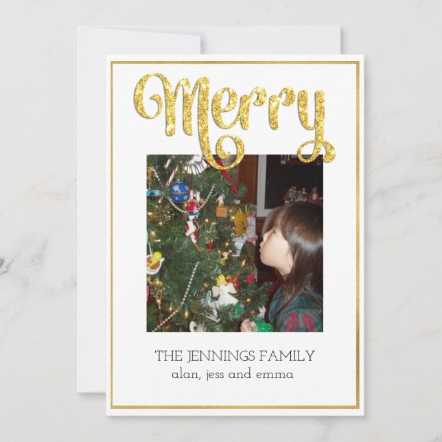 Cartes Pour Fêtes Annuelles Joyeux Parties scintillant d'or - Noël photo minim (Devant)