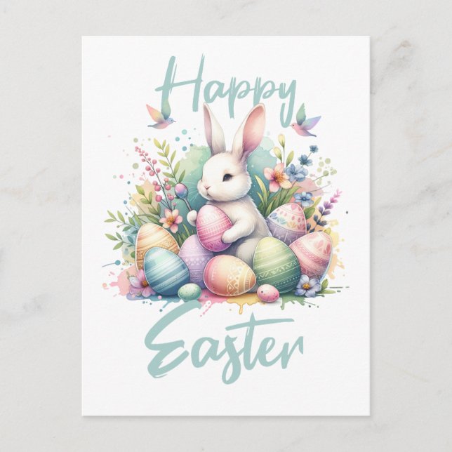 Cartes Pour Fêtes Annuelles Joyeux pastel de Pâques Easter Bunny Egg aquarelle (Devant)