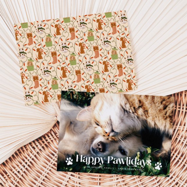 Cartes Pour Fêtes Annuelles Joyeux Pawlidays Chat Chien de Noël Photo (Créateur téléchargé)