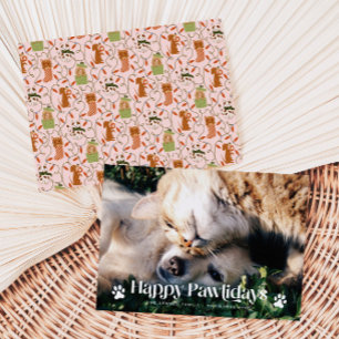 Cartes Pour Fêtes Annuelles Joyeux Pawlidays Chat Chien Noël Photo Rose