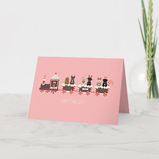 Cartes Pour Fêtes Annuelles Joyeux Pawlidays Chien Noël Train de vacances (Devant)