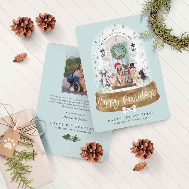 Cartes Pour Fêtes Annuelles Joyeux Pawlidays Chiens Pet Care Business Aqua Doo (Créateur téléchargé)