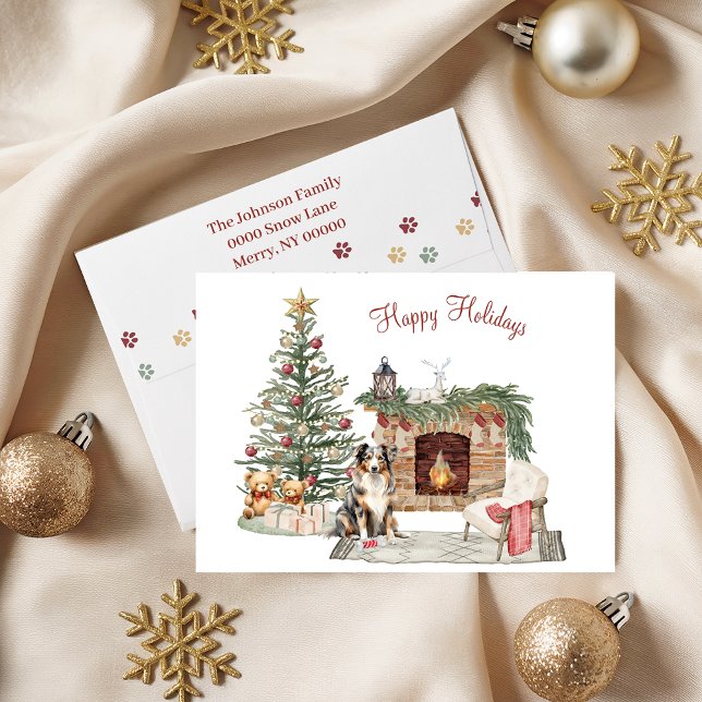 Cartes Pour Fêtes Annuelles Joyeux Pawlidays Design de Chien - Berger Australi (Créateur téléchargé)