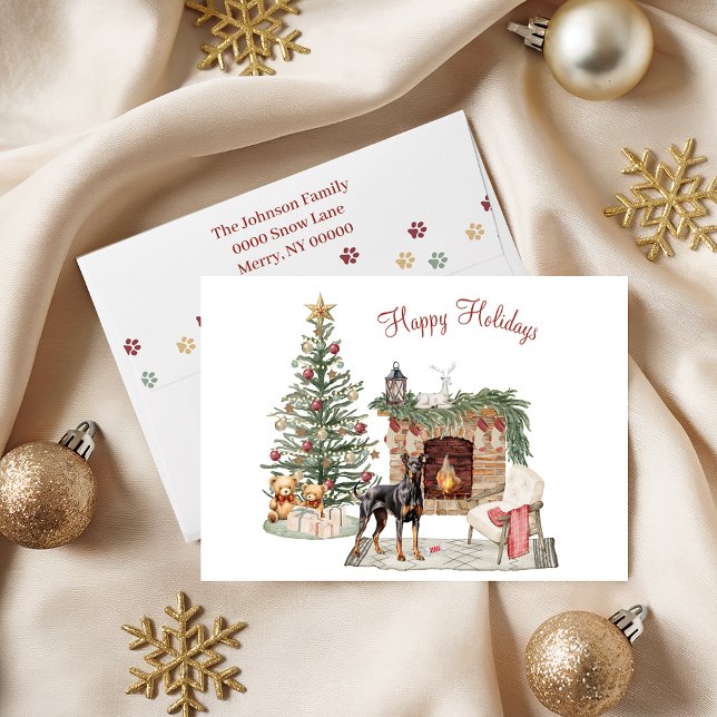 Cartes Pour Fêtes Annuelles Joyeux Pawlidays Design de Chien- Doberman Pinsche (Créateur téléchargé)