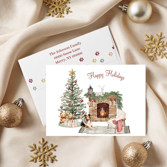 Cartes Pour Fêtes Annuelles Joyeux Pawlidays Design de Chien- Sheltie (Créateur téléchargé)