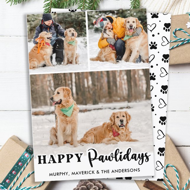 Cartes Pour Fêtes Annuelles Joyeux Pawlidays Personnalisé Cute Pet Chien 3 Pho (Créateur téléchargé)