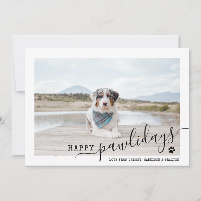 Cartes Pour Fêtes Annuelles Joyeux Pawlidays Photo de chien moderne blanc Noël (Devant)