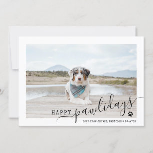 Cartes Pour Fêtes Annuelles Joyeux Pawlidays Photo de chien moderne blanc Noël