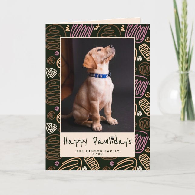 Cartes Pour Fêtes Annuelles Joyeux Pawlidays Rose Black One Line Chig Photo (Devant)