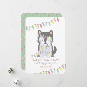 Cartes Pour Fêtes Annuelles Joyeux Pawlidays Sibériens Husky Feux de Noël