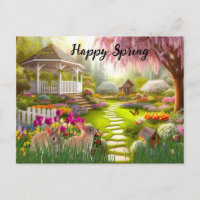 Joyeux paysage de jardin de fleurs de printemps