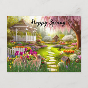 Cartes Pour Fêtes Annuelles Joyeux paysage de jardin de fleurs de printemps