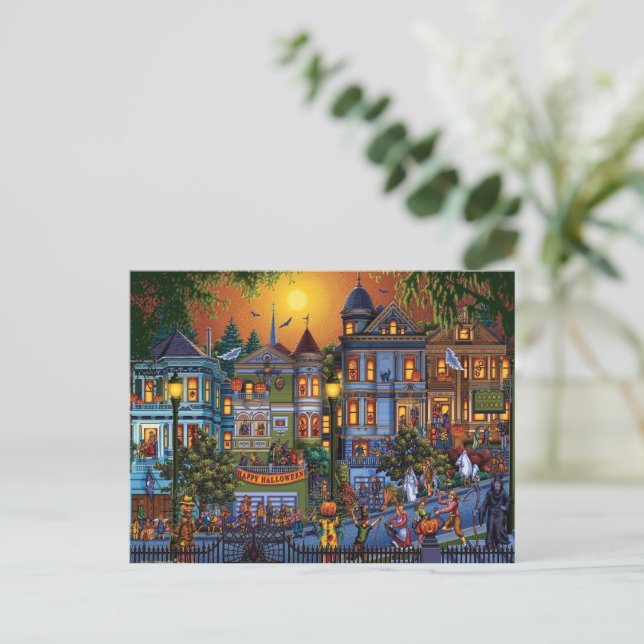 Cartes Pour Fêtes Annuelles Joyeux paysage d'Halloween (Debout devant)