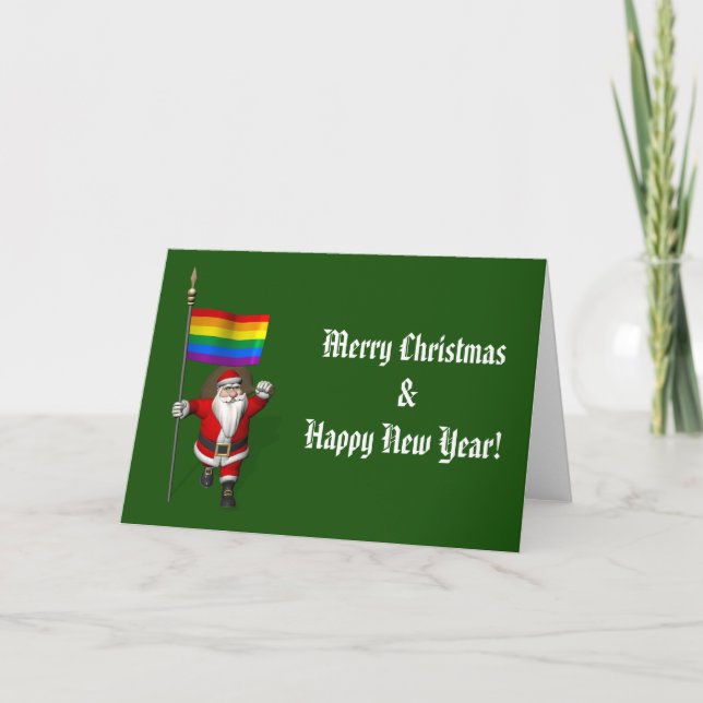 Cartes Pour Fêtes Annuelles Joyeux Père Noël avec drapeau arc-en-ciel (Devant)
