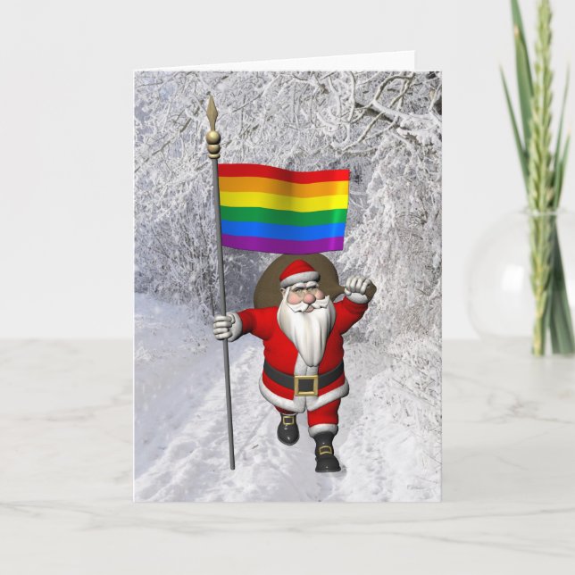 Cartes Pour Fêtes Annuelles Joyeux Père Noël avec drapeau arc-en-ciel (Devant)