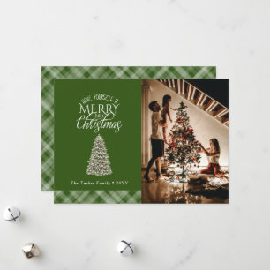 Cartes Pour Fêtes Annuelles Joyeux Petit Arbre de Noël Vert Plaid