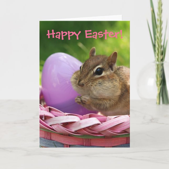 Cartes Pour Fêtes Annuelles Joyeux Petit Chipmunk de Pâques (Devant)