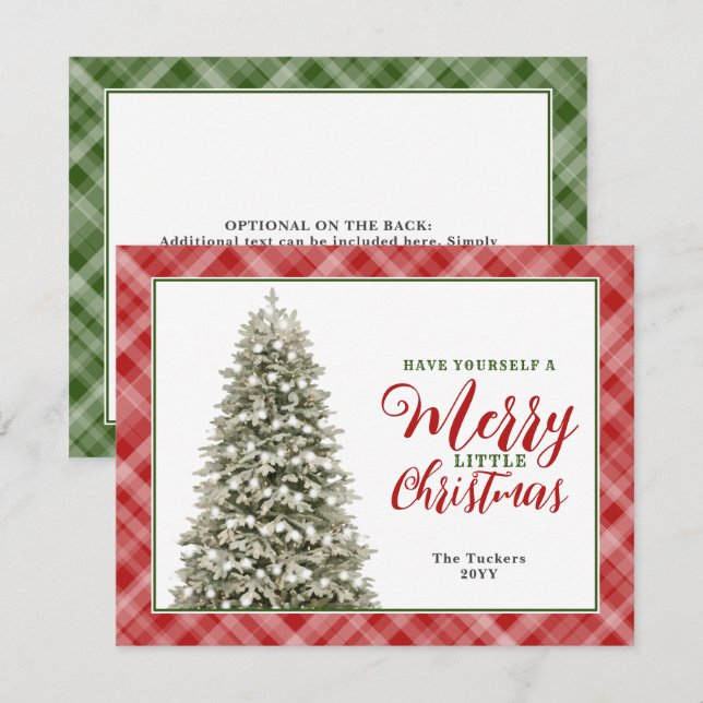 Cartes Pour Fêtes Annuelles Joyeux petit Noël Aquarelle Arbre Plaid (Devant / Derrière)