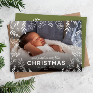 Cartes Pour Fêtes Annuelles Joyeux petit Noël Botanique Superposition Photo