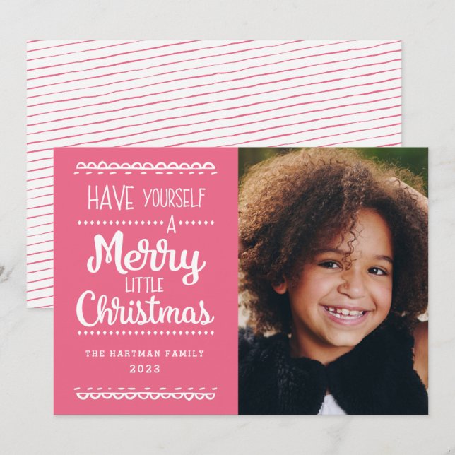 Cartes Pour Fêtes Annuelles Joyeux petit Noël mignon photo rose (Devant / Derrière)