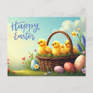 Cartes Pour Fêtes Annuelles Joyeux petits de Pâques en Panier d'osier